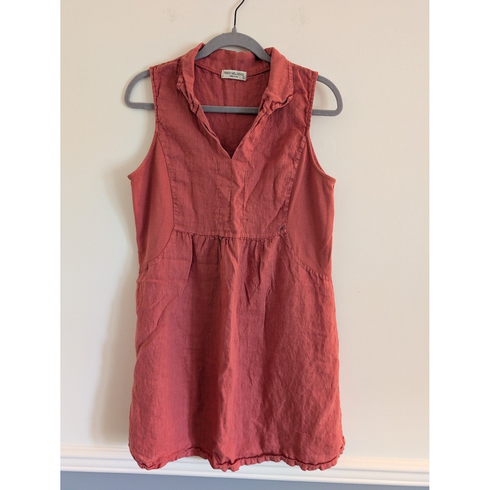 Terzo Millennio Italy Terracotta Linen Sleeveless Tunic Mini Dress Large Artsy